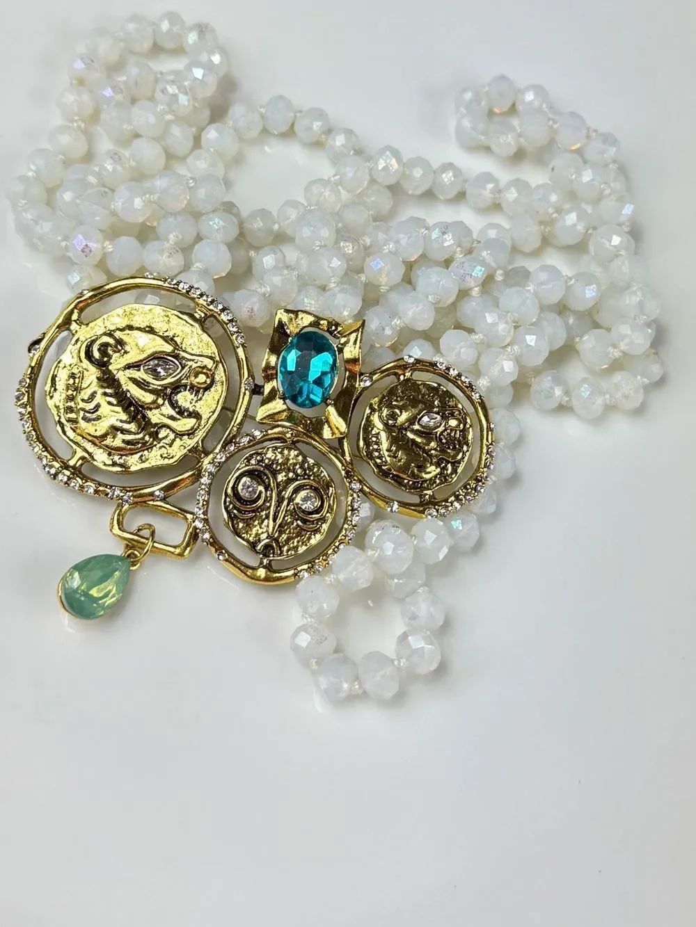 Gold-Tone Women's Brooch with Teal Crystal Accent